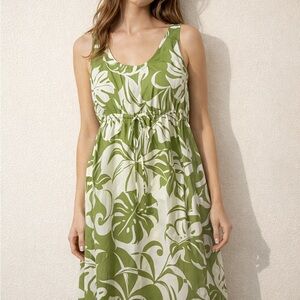 Botanical Print Sleeveless Midi Dress - Perfect for Summer
